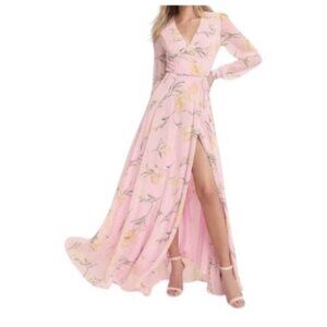 Loving You Blush Pink Floral Print Long Sleeve Wrap Slit Leg Maxi Dress Large